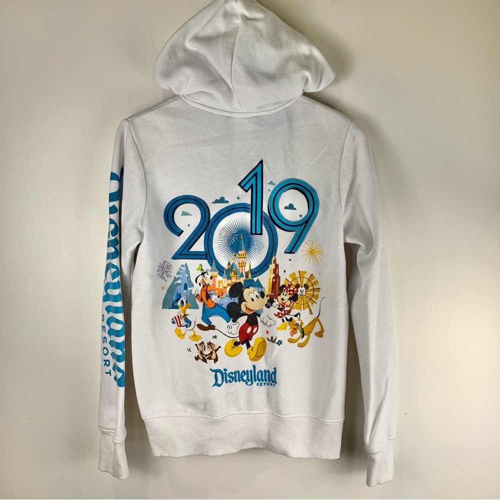 2019 Walt Disney White Zip Up Sweater Hoodie Size Small